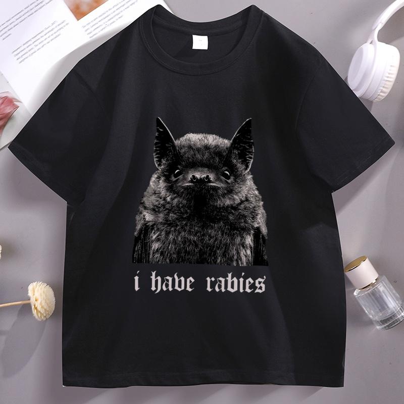 I Have Rabies Bat Tshirt Y2k Vintage Short Sleeve Weird Dark Humor Tshirt Unisex Deigners Cotton T Shirt Women Printed Clothes