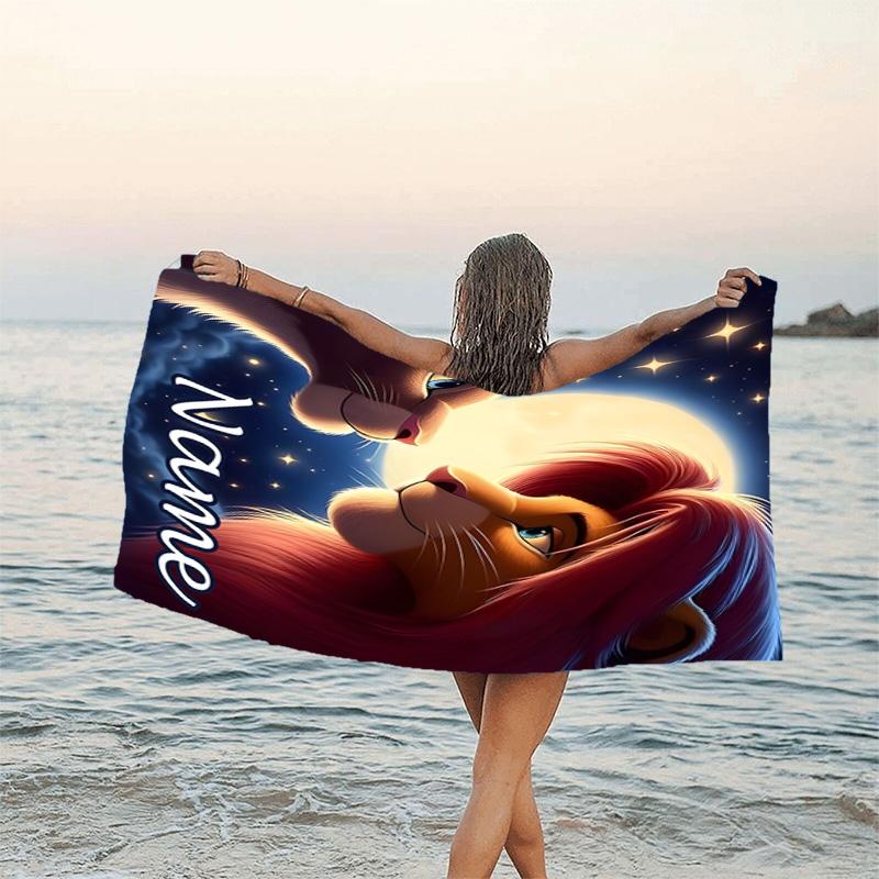 1pc Lion King1 Beach Towel with Custom Name, Beach/Swimming/Bath/Picnic/Camping Towel, Suitable for Seaside Beaches