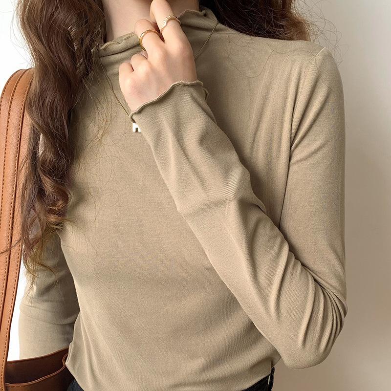 Half High Collar Base Shirt Women's Slim Fit Spring Korean Version Top Long Sleeved T-shirt
