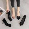 Schwarze Pumps mit spitzer Spitze und Schleife fürs Büro, dünne Absätze, 3 cm, 4,5 cm, 6,5 cm, leicht, verschleißfest, rutschfest, koreanische Designer-Schuhe