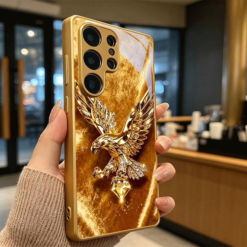 Gold Diamond Eagle Electroplated Golden Phone Case For Samsung Galaxy S25 S24 S26 S23 S22 S21 S20 Ultra Plus FE S26+ Glass Cover