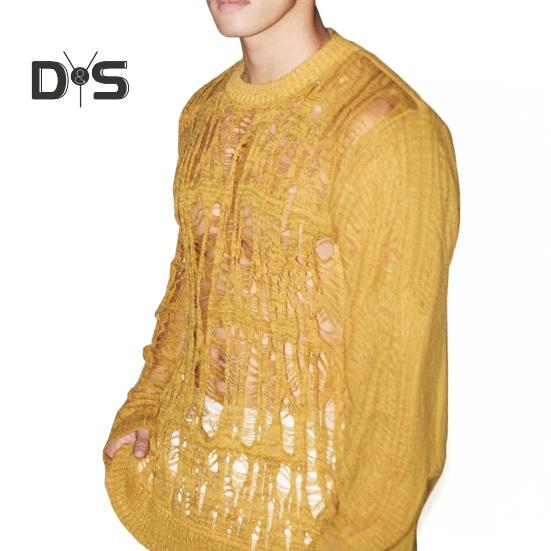 

Мужские топы с круглым вырезом и длинным рукавом, трикотажная футболка, мужская одежда, ретро-топы с сетчатым принтом, уличная одежда на весну M жёлтый