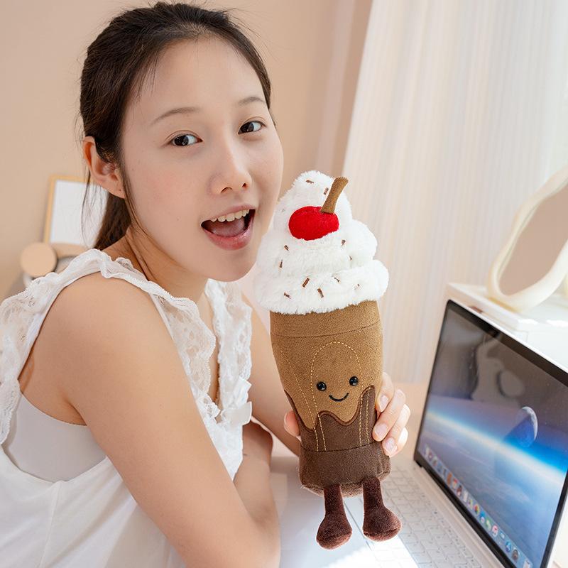 Cartoon Simulation Chocolate Ice Cream Doll Ice Cream Milk Tea Plush Toy Doll Ice Cream Ornament Decoration