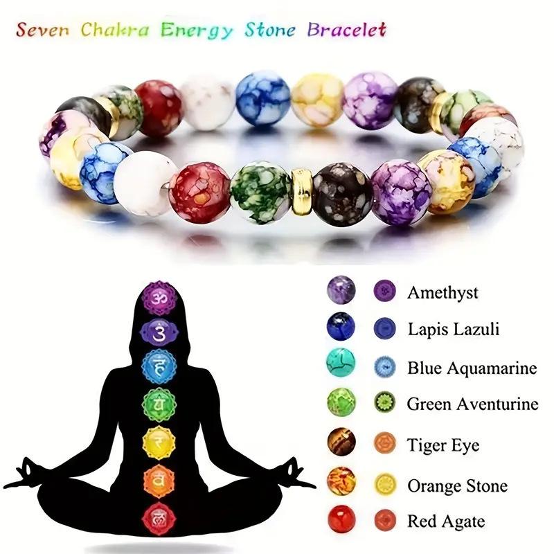 Seven Chakra Bohemian Yoga Bracelet with Glass Beads & Lava Stone