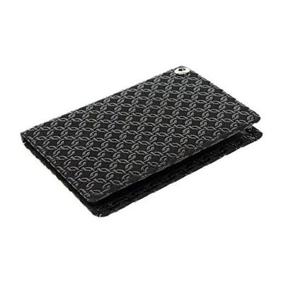 Indenya Bi-fold Pass Case / Card Holder (2527G) - Black Deer Leather X Black Lacquer, Watsunagisho Pattern, 10.6cm X 7.6cm X 0.7cm, 2 Clear Pockets,