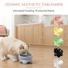 Slanted Design Ceramic Cat Bowl Solid Color Bowknot Dog Food Bowl Four Foots Anti Slip High-leg Neck Support Food Feeding Bowl