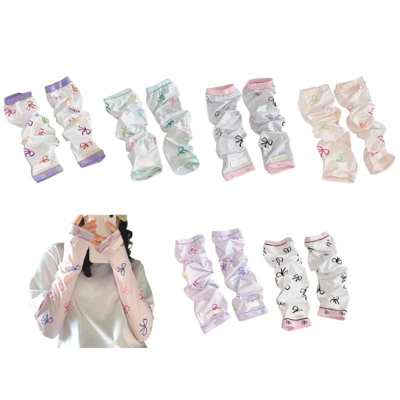 Arm Sleeves for Beach Getaways Summer Cooling Sleeves with Bowknot Printed Women Stretchy Cycling Long Cooling Sleeves