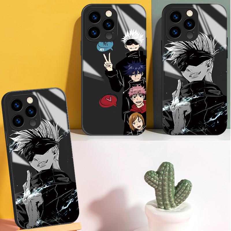 Tempered Glass Casing Jujutsu Kaisen Gojo Satoru Printed Cartoon Protective Cover Soft Case Shell for Xiaomi Redmi