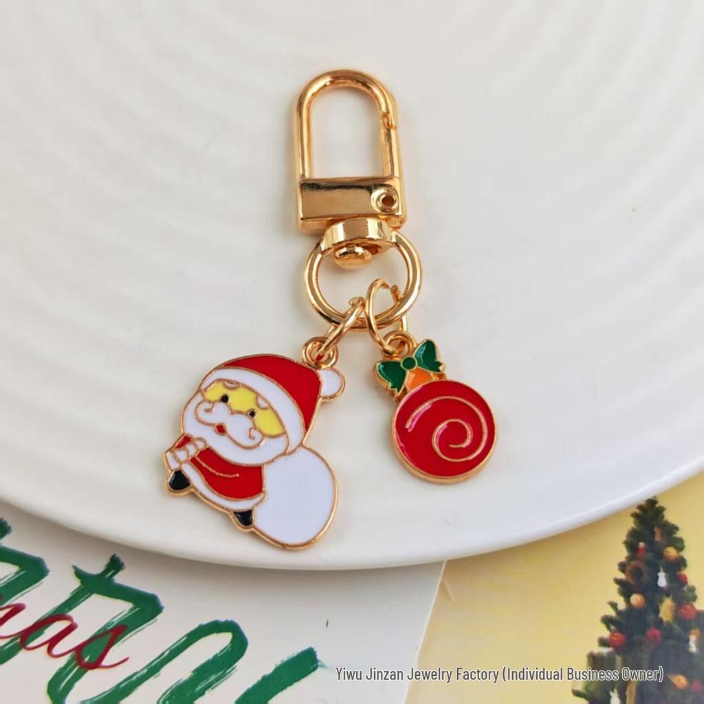 Festive Christmas Keychain: Metal Tree, Snowman & Santa Bag Charm – Stylish Small Gift