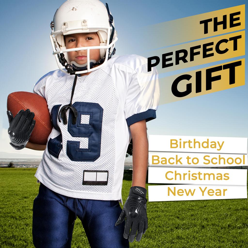 HANDLANDY Kids football gloves, new material high viscosity, comfortable, soft and durable, pure black American football gloves