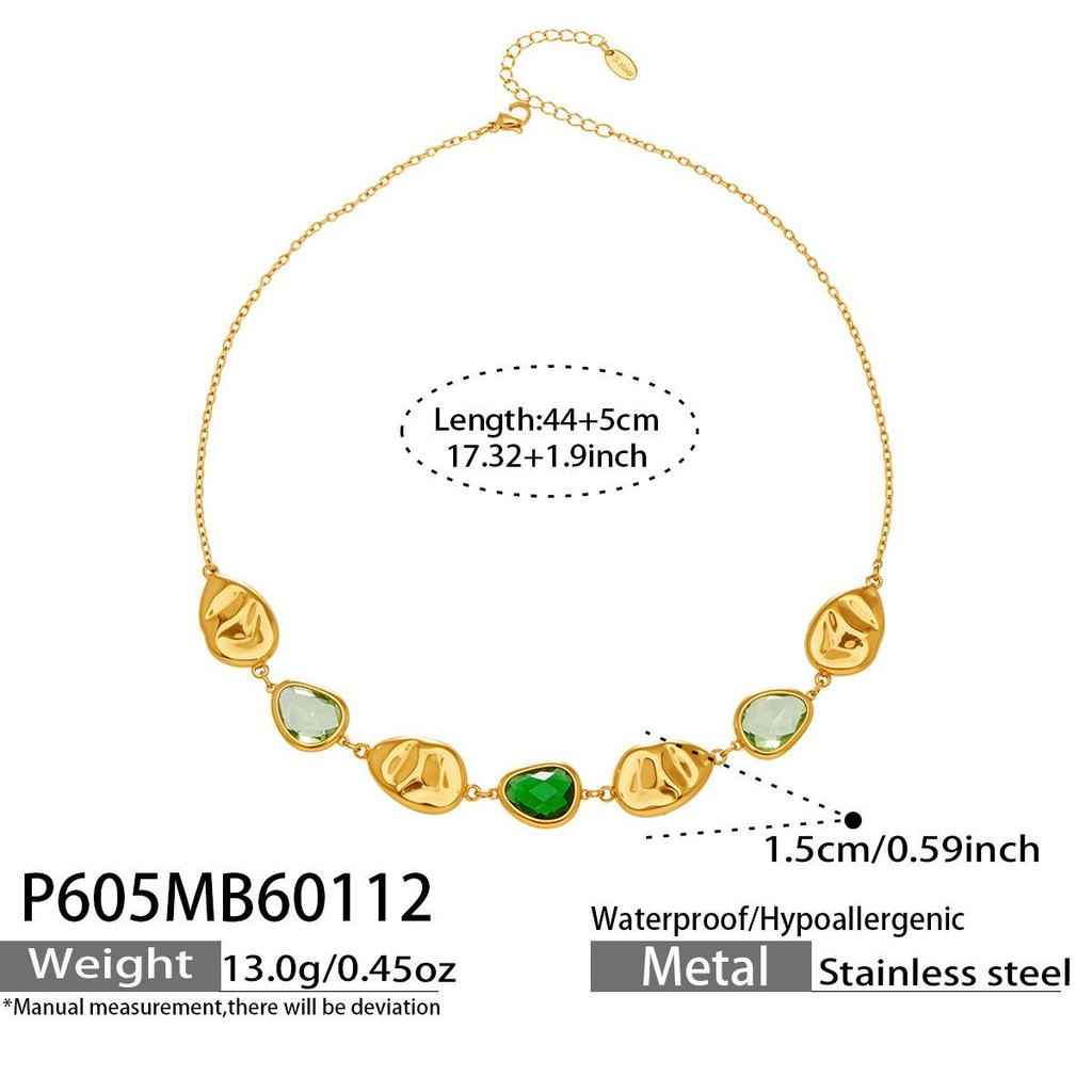 Elegant Multi-Faceted Glass Stone Clavicle Necklace - Transparent Water Drop Design, Light Luxury Style, Stainless Steel