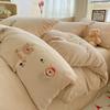 Ins Cute Cartoon Milk Fleece Bedding Set Winter Flannel Duvet Cover Sheet