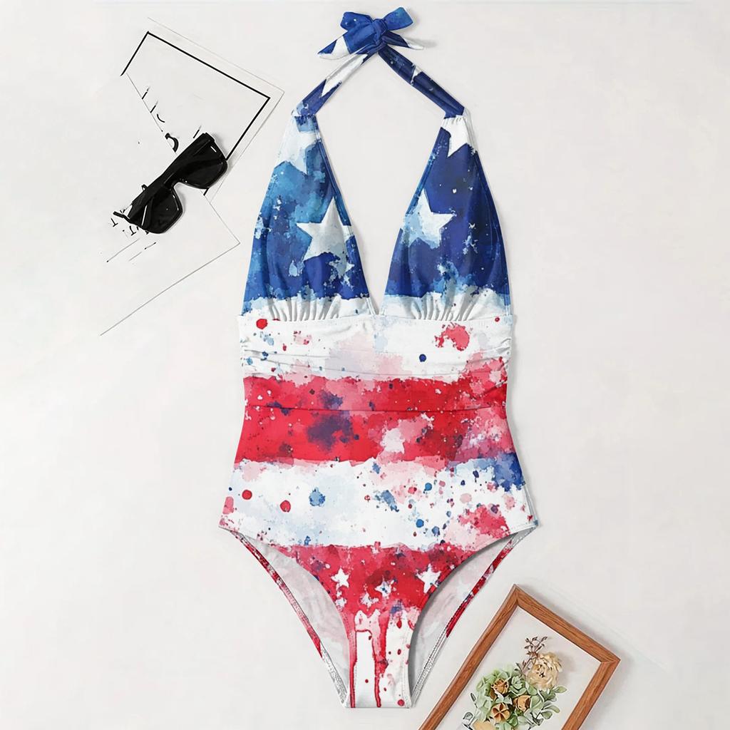 Women's Color-Blocked One-Piece Swimsuit With A Sexy V-neck