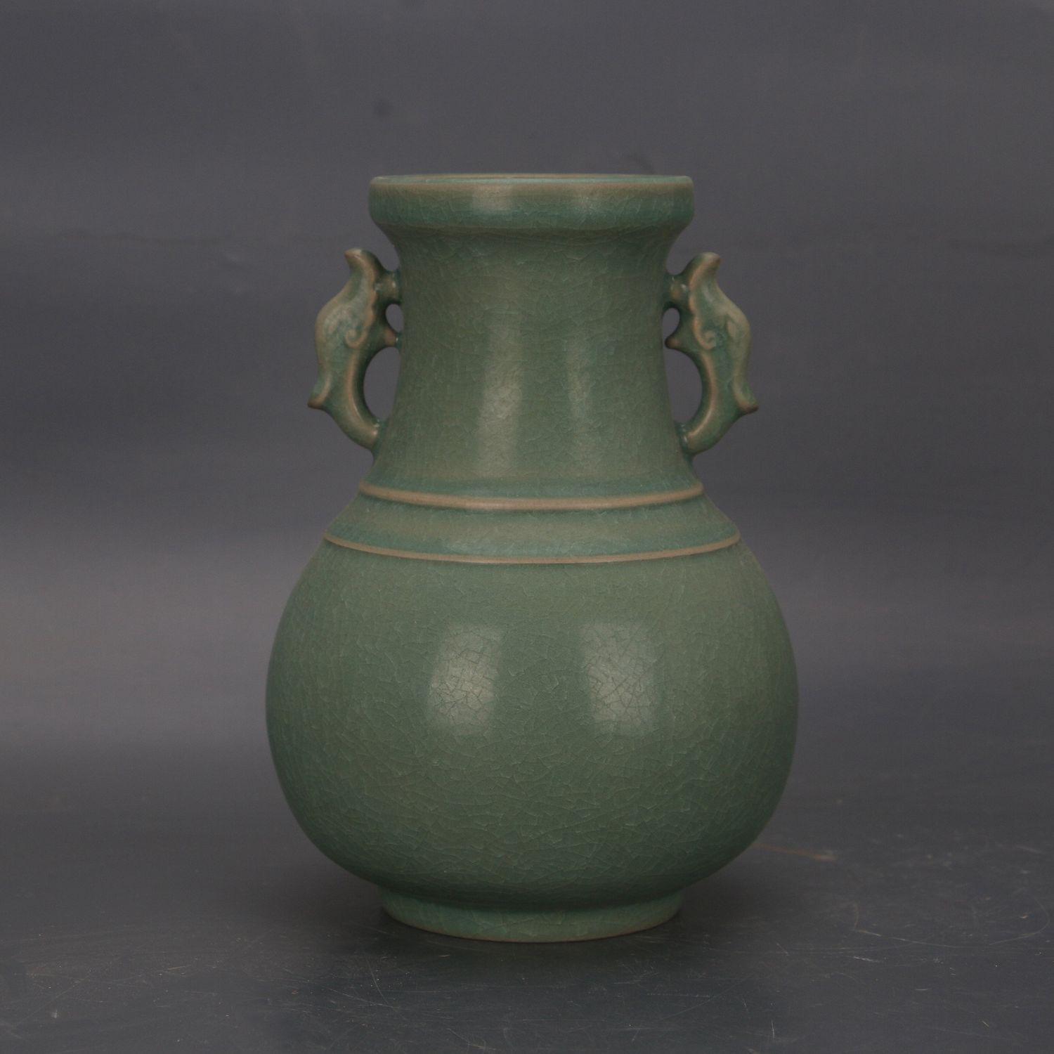 Song Dynasty Ru Kiln Celadon Vase with Cicada Wing and Ice Crack Design - Imitation Ancient Porcelain Collectible Ornament