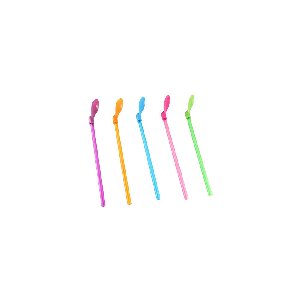 5Pcs 2 in 1 Plastic Spoon Straws Long Handle Ice Cream Spoon Stirring Spoon Milkshake Straws  Party