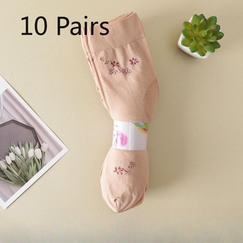 10 Pairs of Women's Summer Thin Old Jacquard Anti Hook Silk Loose Mouth Mid Aged Tube Socks