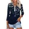 Women's Summer Fashion Casual Printed V-Neck Seven-Point Sleeve   Shirt Top