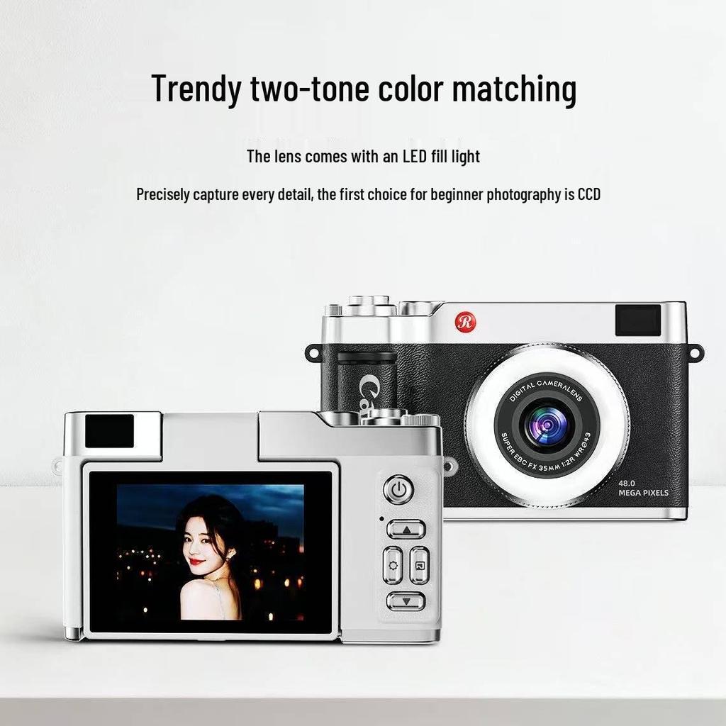 Retro Design Entry-Level HD CCD Digital Camera with Rotating Selfie Screen for Students & Travelers