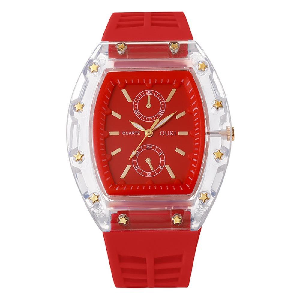 Tonneau Case Women Quartz Watch Silicone Strap Casual Daily Watch Analog Sport Watch Men Women