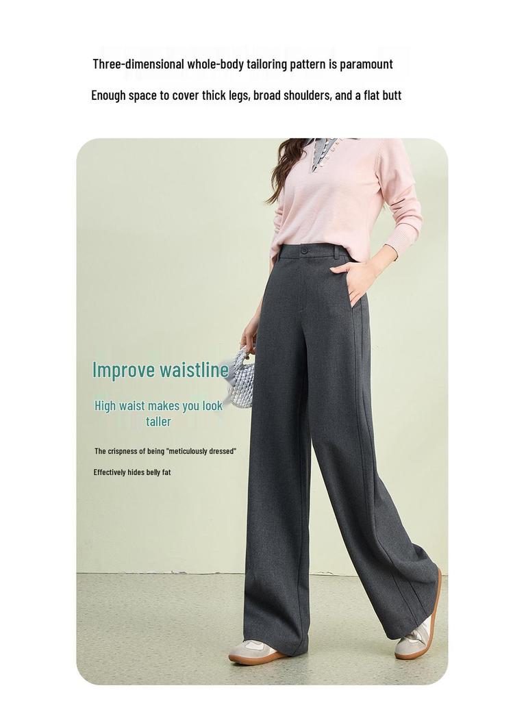 2026 Spring Collection Women's High-Waisted Slim Wide-Leg Pants - Sheep Wool Lyocell Blend, Draped Design, Versatile for Commute