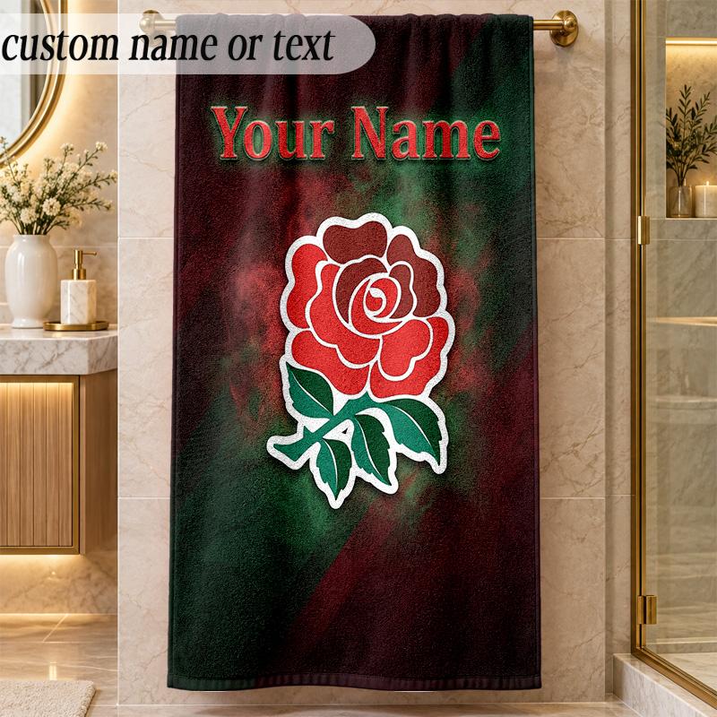 Beach TowelEngland Rugby Custom Name Text Personalized Soft Towel for Beach Pool Indoor Home Decor Gift