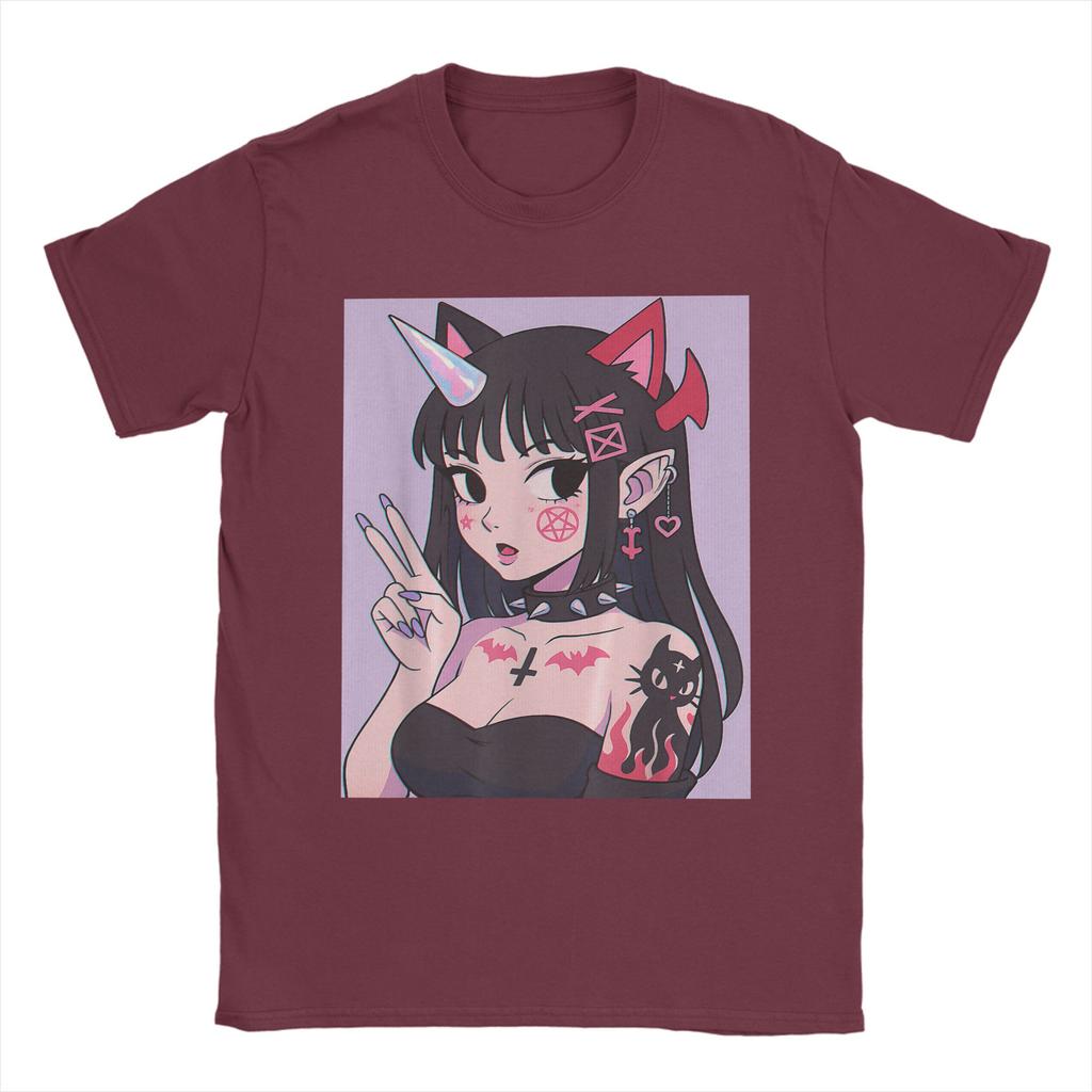 Anime Girl Kawaii Pastel Goth Aesthetic Edgy Satanic Waifu TShirts Unisex Round Collar T Shirts  Short Sleeve Tee Shirt Clothes