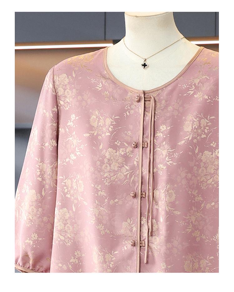 New Chinese Style Seven-Sleeve Top for Women - Summer Plus Size Shirt for Middle-Aged and Elderly