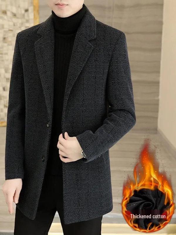 Męski płaszcz wełniany Jesień/Zima: W średnim wieku, Wszechstronna, Średniej długości, Kurtka z grubym kołnierzem