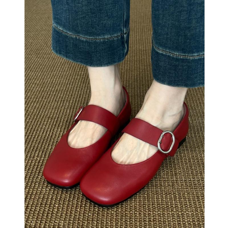 Lambskin new red leather shoes Mary Jane shoes women's soft-soled temperament shallow mouth flat-soled single shoes