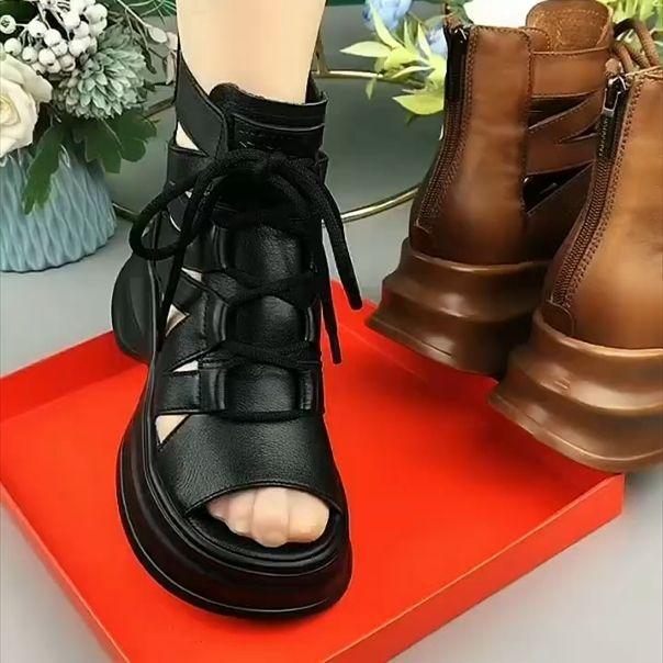 Sandals women's soft thick-soled hollow cool boots lace-up new breathable high-top light Roman sandals