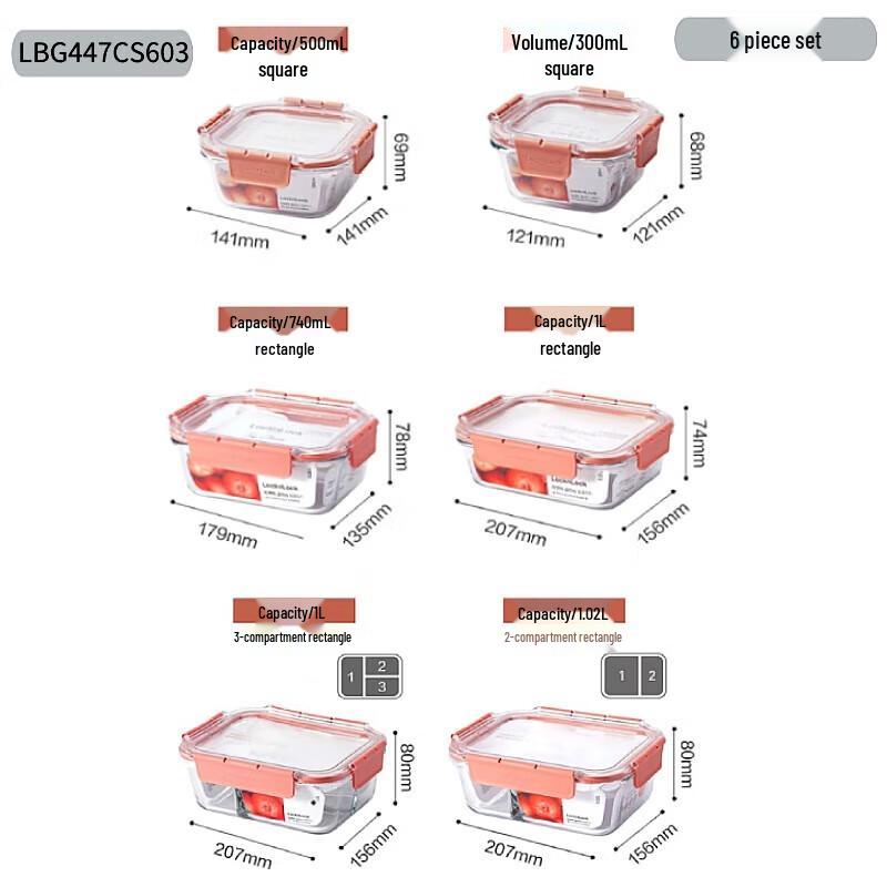 Lock&Lock 6-Piece Heat-Resistant Glass Food Storage Set