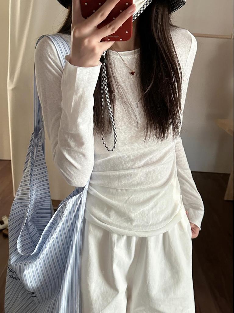 Weiße Sonnenschutzbluse: Damen Frühling/Sommer 2025, Leicht transparent, Gestrickt, Langärmlig, Sexy Unterzieh-Top.