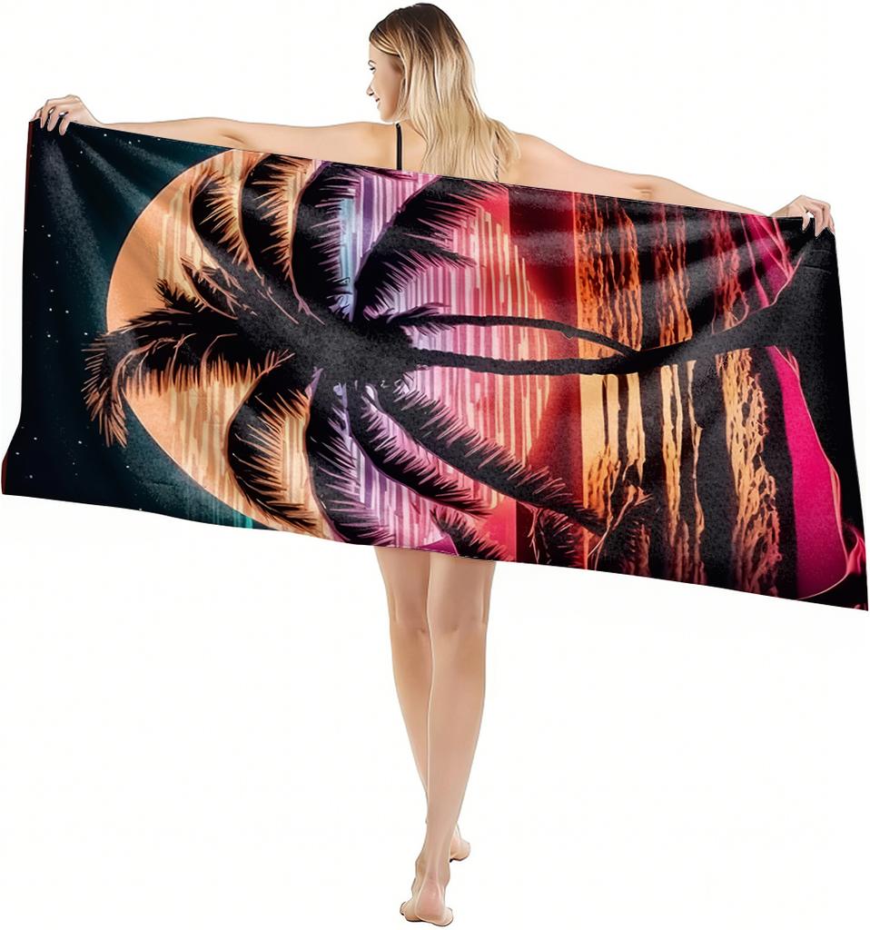 1PC Towel Coconut tree and sunset art pattern Perfect gifts Quick-Dry Beach Towel For Yoga Tourism Beach GYM Camping Swimming
