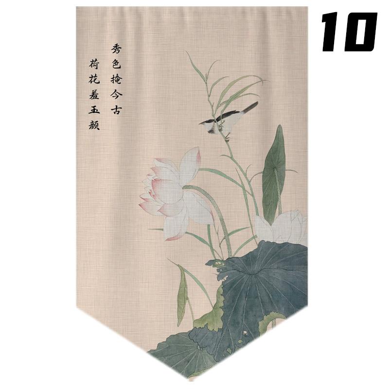 Chinese Style Lotus Printed Short Curtain Kitchen Partition Restaurant Half-Curtain Home Doorway Bedroom Decor Window Drape