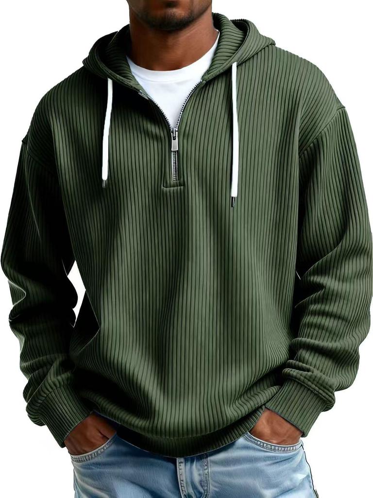 New European Heavyweight Men's Long Sleeve Hoodie - Solid Color Trendy Casual Jacket