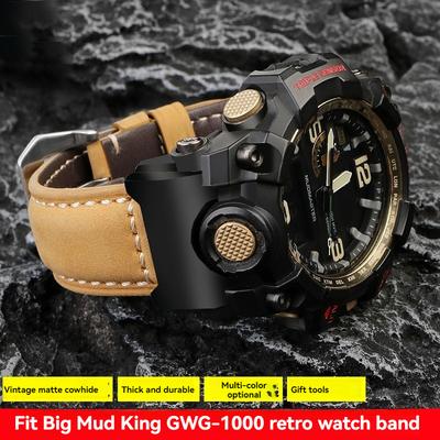 For Casio G-SHOCK Series Big Mud King Generation GWG-1000/GB Modified Retro Cowhide Watch with Male Crazy Horse Leather Bracelet