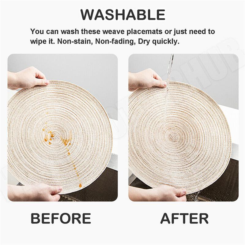 6 Stück/Set 38cm Hitzebeständige Runde Geflochtene Platzsets Untersetzer Küchen-Tischsets für Zuhause Hochzeitsfeier Dekoration