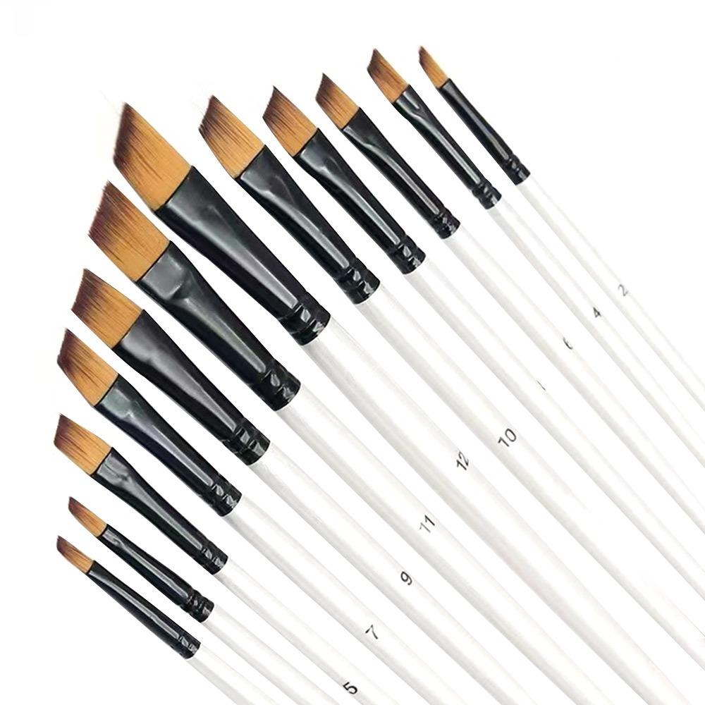 

12Pcs Pointed Round Flat Head Hand Drawn Watercolor Nylon Flat Brushes Watercolor Brush Set Gift Oblique head