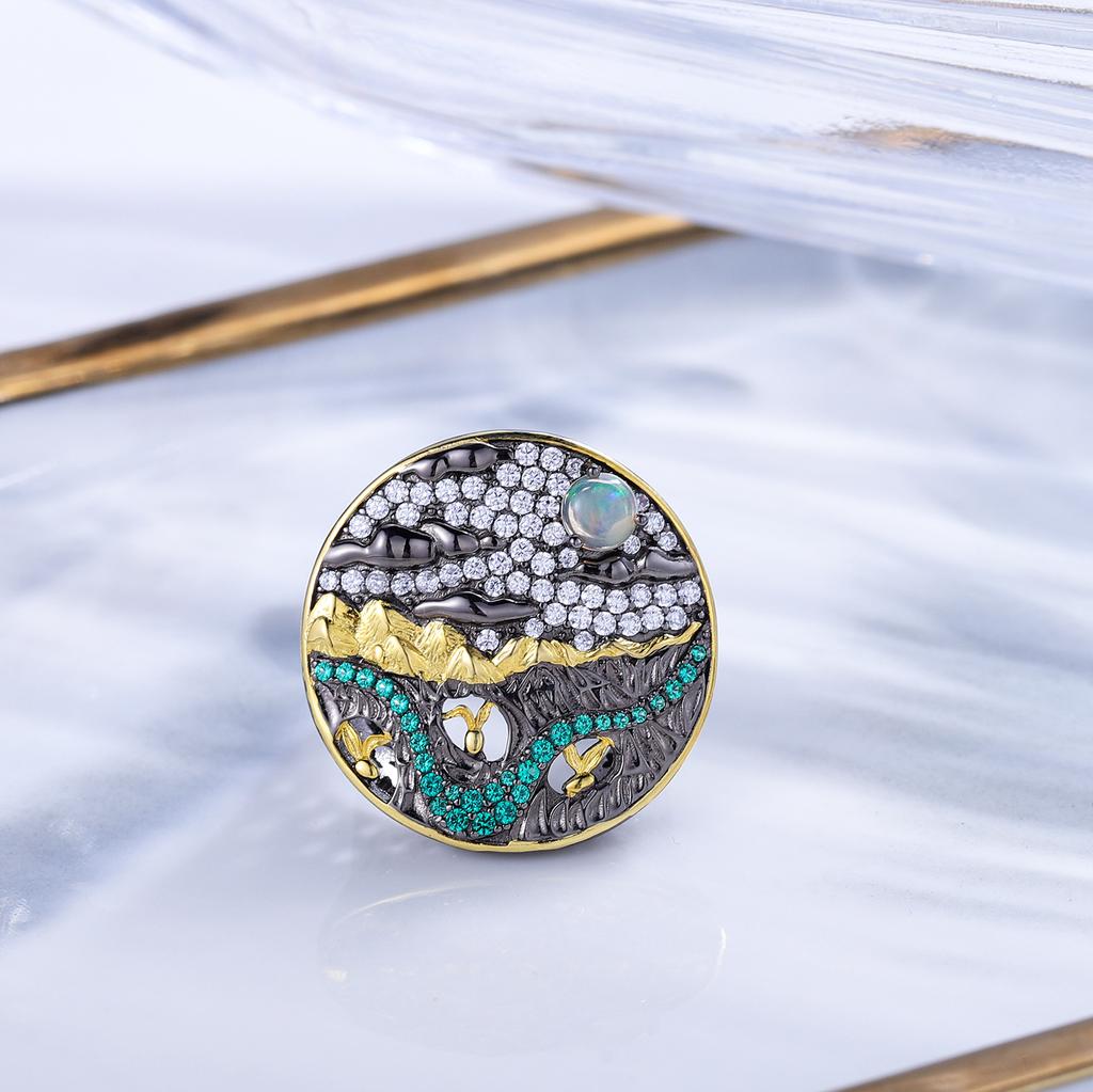 Opálový topaz ruční šperk Dívčí prsten S925 Sterling Silver otevřený prsten Temperament a špičkové příslušenství