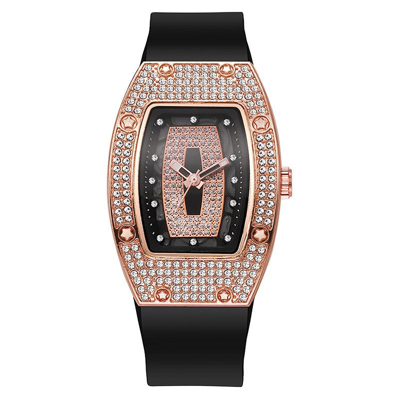 

Barrel-shaped diamond-encrusted quartz tape women s watch fashion trend temperament women s watch silicone watch чёрный