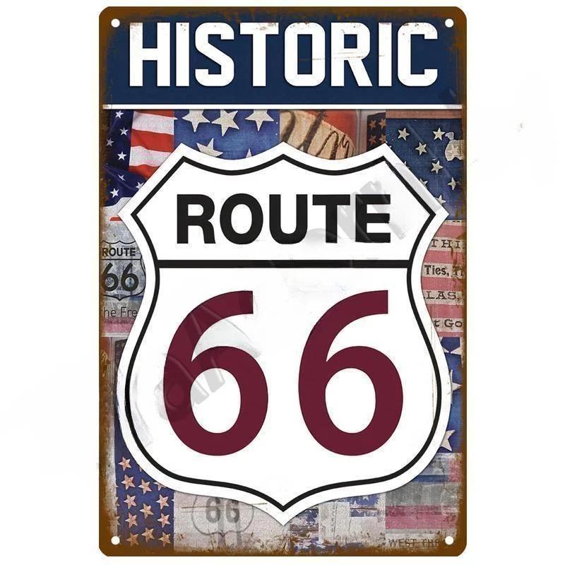 Vintage Route 66 Metal Sign House Plaque Metal Poster Tin Sign Plate Wall Posters Retro Aesthetic Room Decor Wall Art Decorat