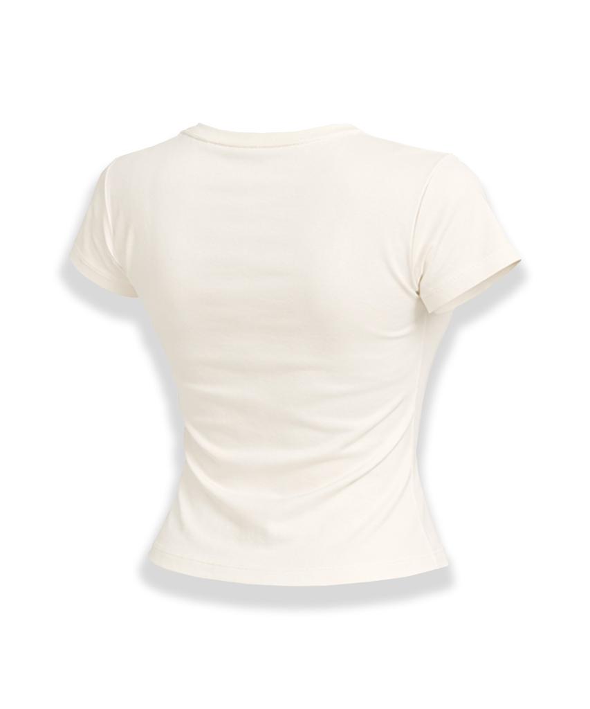 LIKE THE MOST Simple Basic Slimline Spandex Short Sleeve T-Shirt_Cream