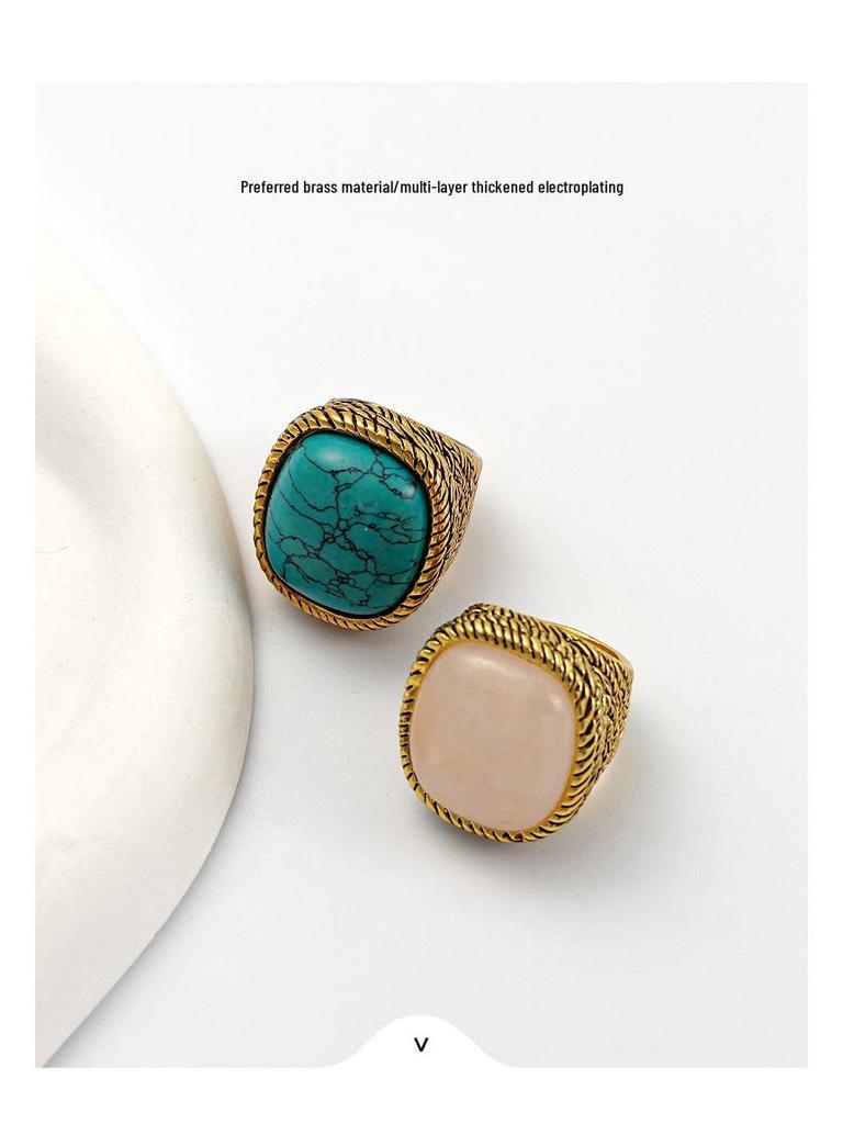 Inel Vintage Distresed cu Piatră Prețioasă Franceză pentru Femei: Exquisit, High-End, Lux Ușor, Eleganță Inspiratoare în Stil INS.