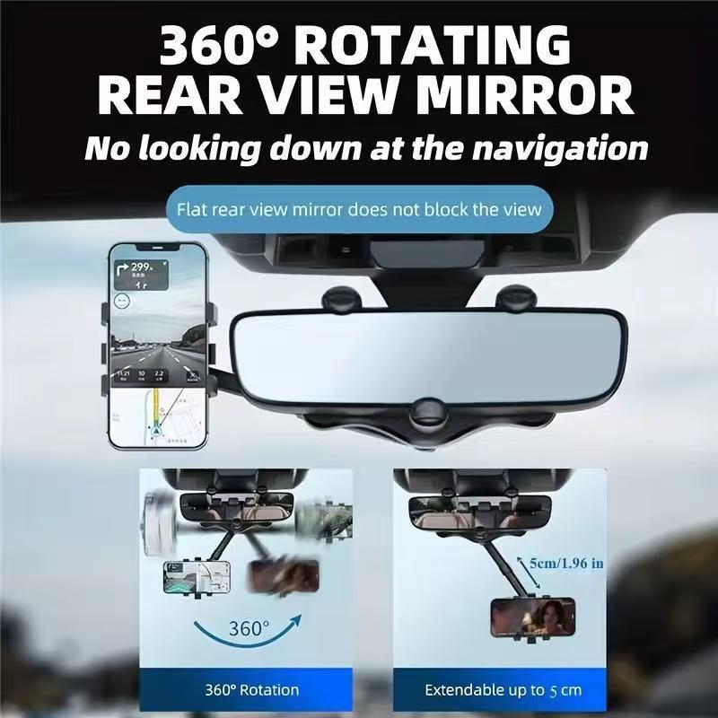 Car Rearview Mirror Phone Holder with Gravity Support for Navigation
