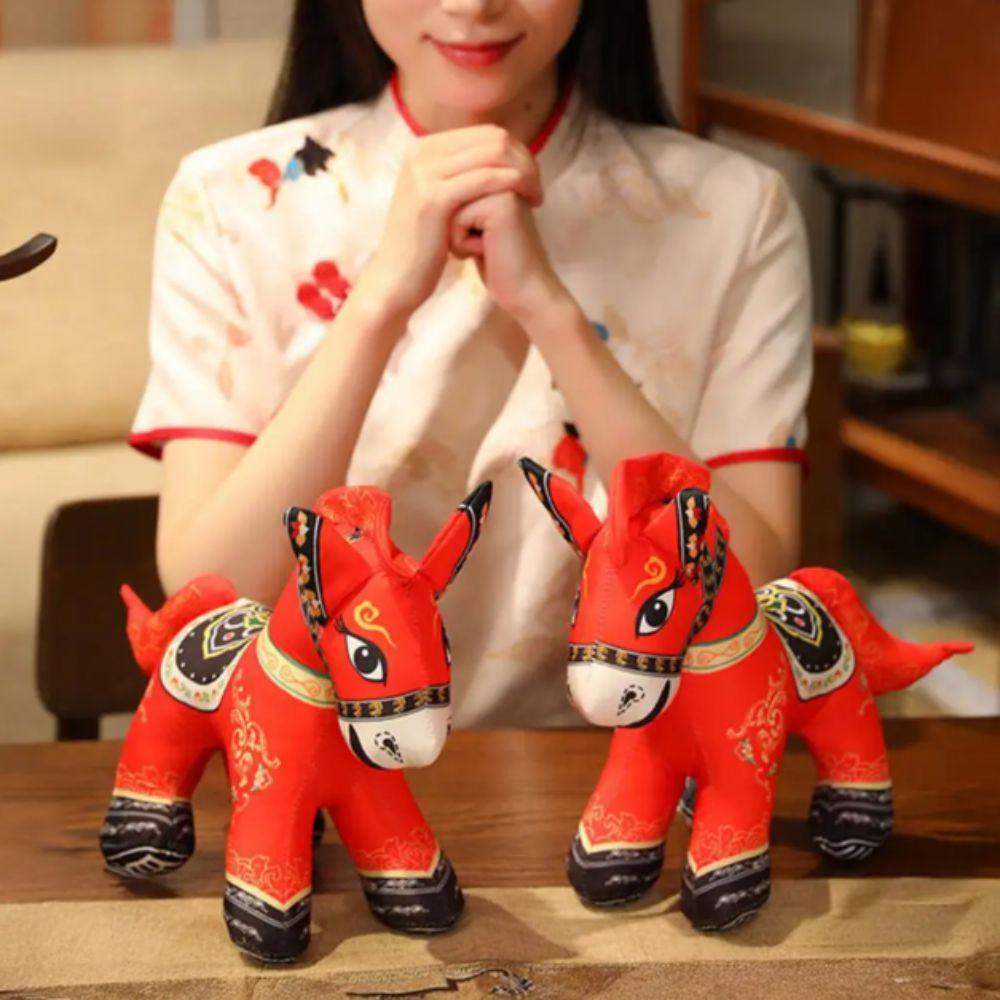 Cozy Embroidery Fabrics Good Luck Pony Doll Horse Mascot Plush Toy Home Decor