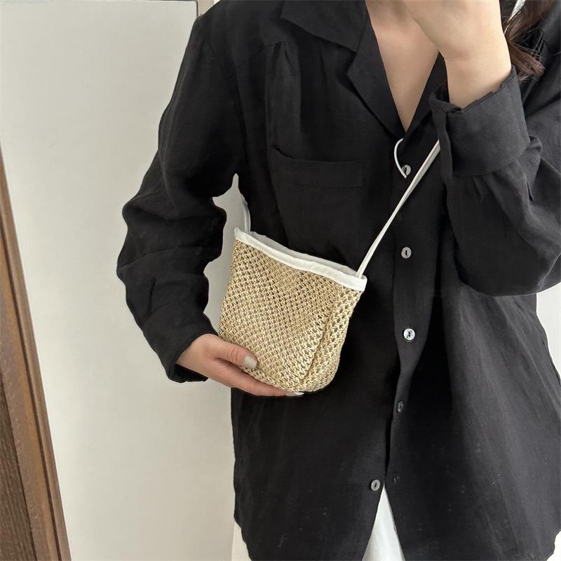 2025 Summer New Fashion Straw Bag Handbag, Retro Literary One-shoulder Messenger Mobile Phone Bag Women's Bag
