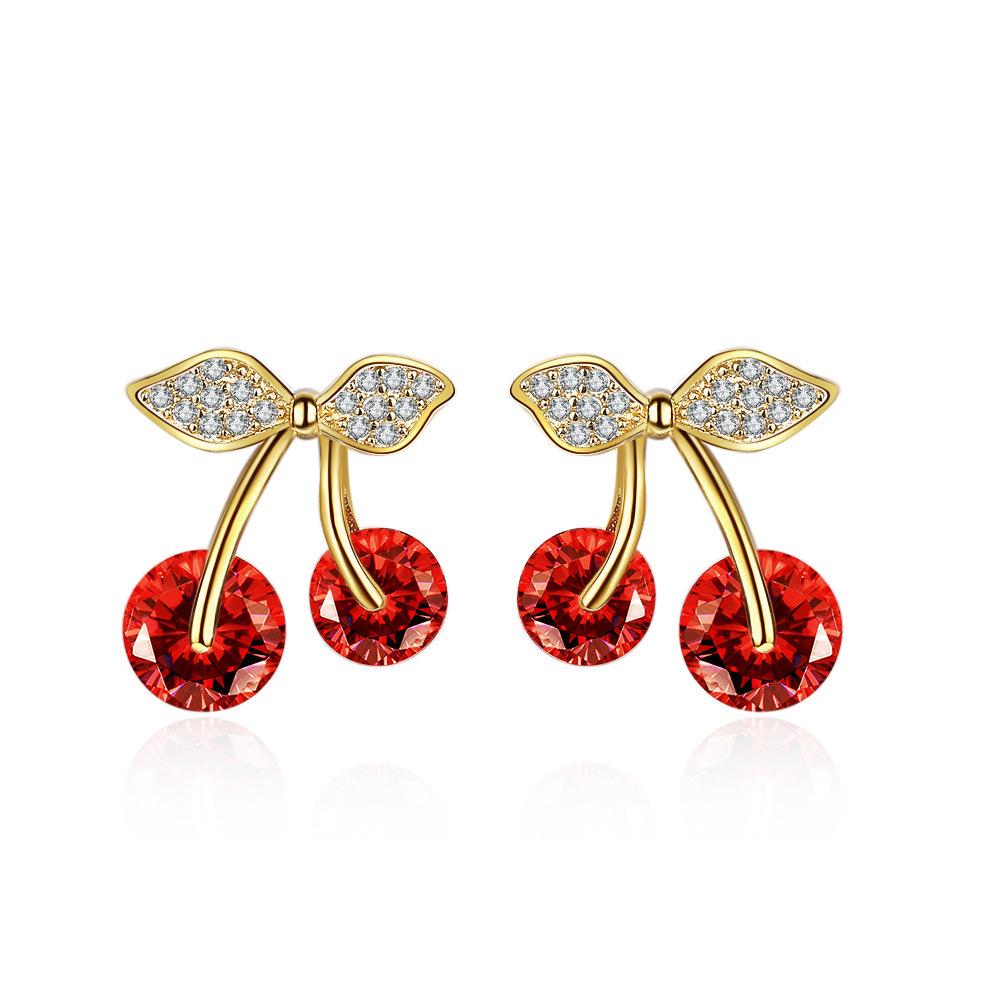 2026 New Cherry Stud Earrings Women s Super Flash Temperament Flower Earrings Fashion Personality Trendy Earrings Earrings