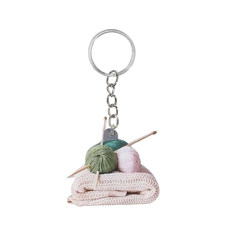 2D Flat Acrylic Playful Keychain Perfect Gift Simple Key Ring Car Home Keys Knitted Yarn Ball Pattern Novelty Key Holder