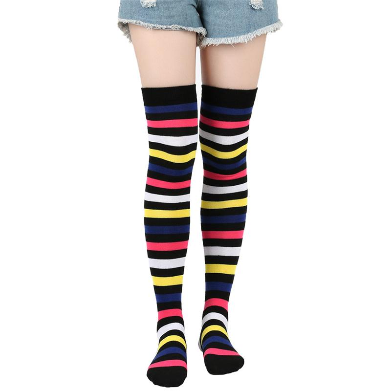 Boven 12 Jaar Nieuwjaar Kerstmis Cosplay Feest Sokken Boven de Knie Regenboog Gestreept Gebreide Lange Sokken voor Grote Meisjes Vrouwen