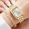 Fashion Watch and Rhinestone Bracelet Set Rectangle Ladies Wristwatches Girls Clock  Festival Gift
